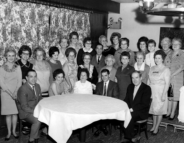 Image of teacherss at a retirement party in 1969.